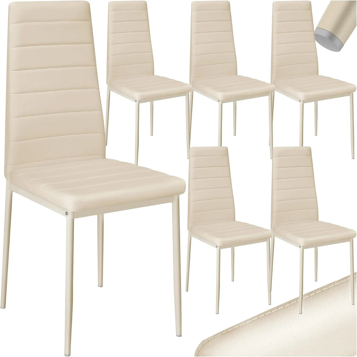 tectake ® Set 6 Sedie Sala da Pranzo — in acciaio, con scivolo, beige, rivestimento in pelle