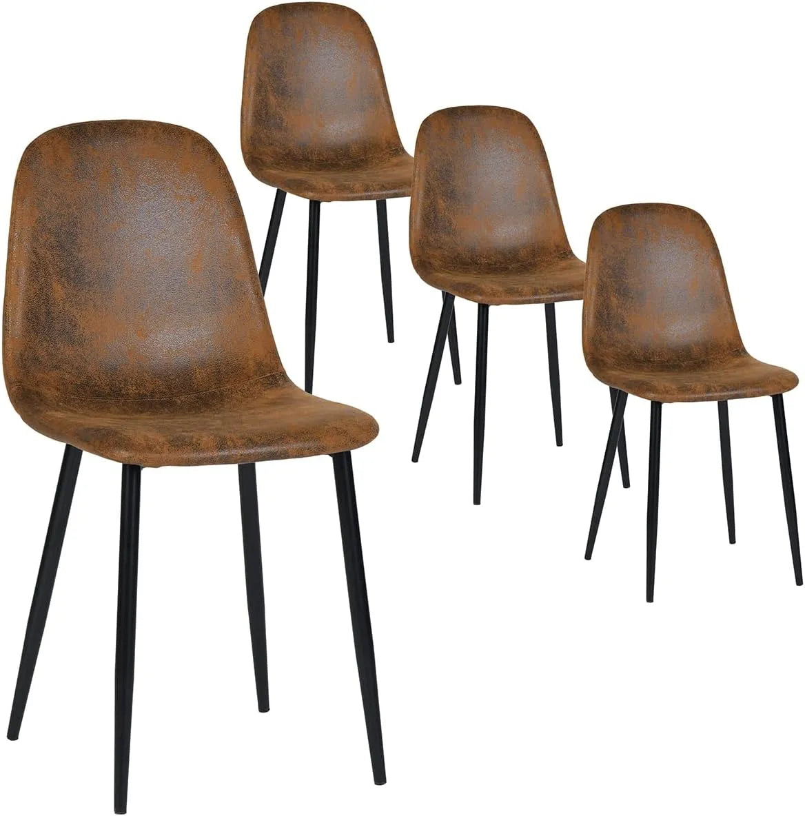 FurnitureR Set di 4 sedie da pranzo in finta pelle – in pelle, marrone