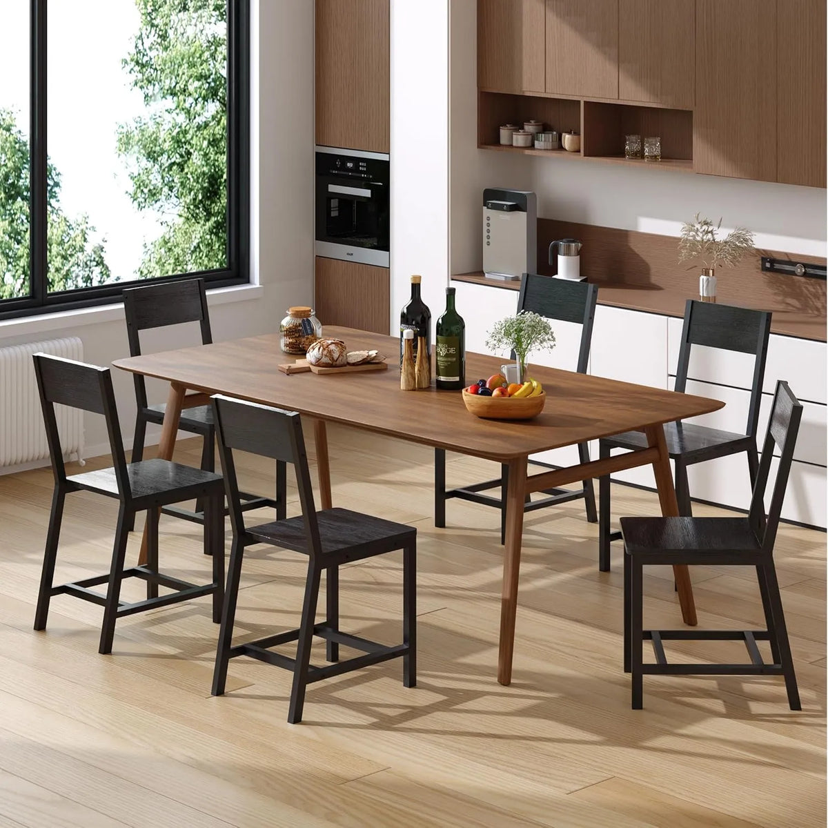 Sedie Da Pranzo Set di 6: in legno, con schienale, 150 Kg, nero, in metallo