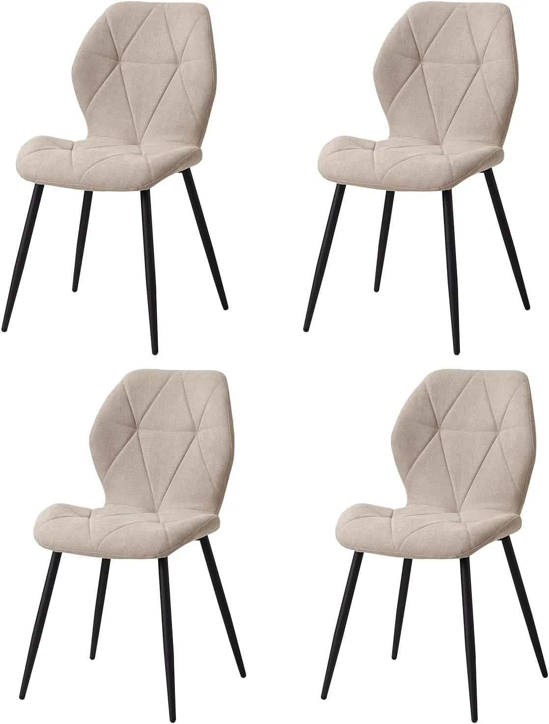 GrandCA HOME Set di 4 Sedie da Pranzo – rivestimento in tessuto, con cuscini, beige, in metallo
