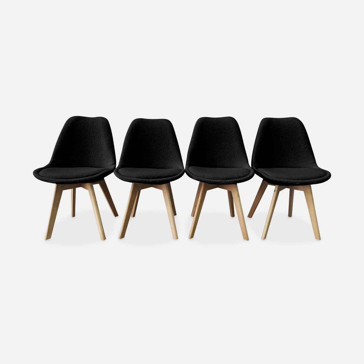 Set di 4 sedie scandinave bouclé — in legno, rivestimento bouclé, 47 × 55 × 81 cm, nero