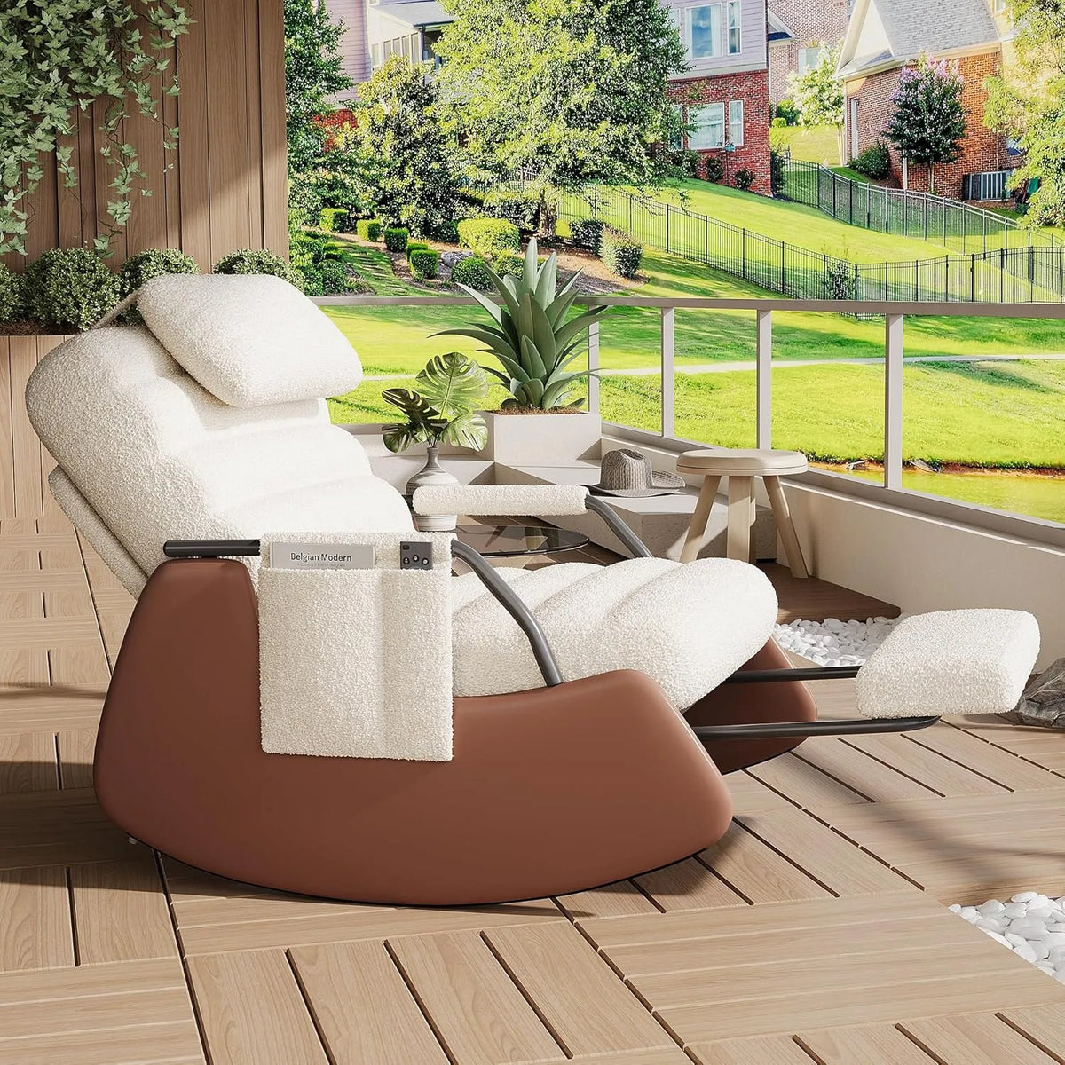 Sedia a dondolo: in legno, con braccioli, 78.5 × 69.2 × 87, 3, 91 × 63 × 92, grigio