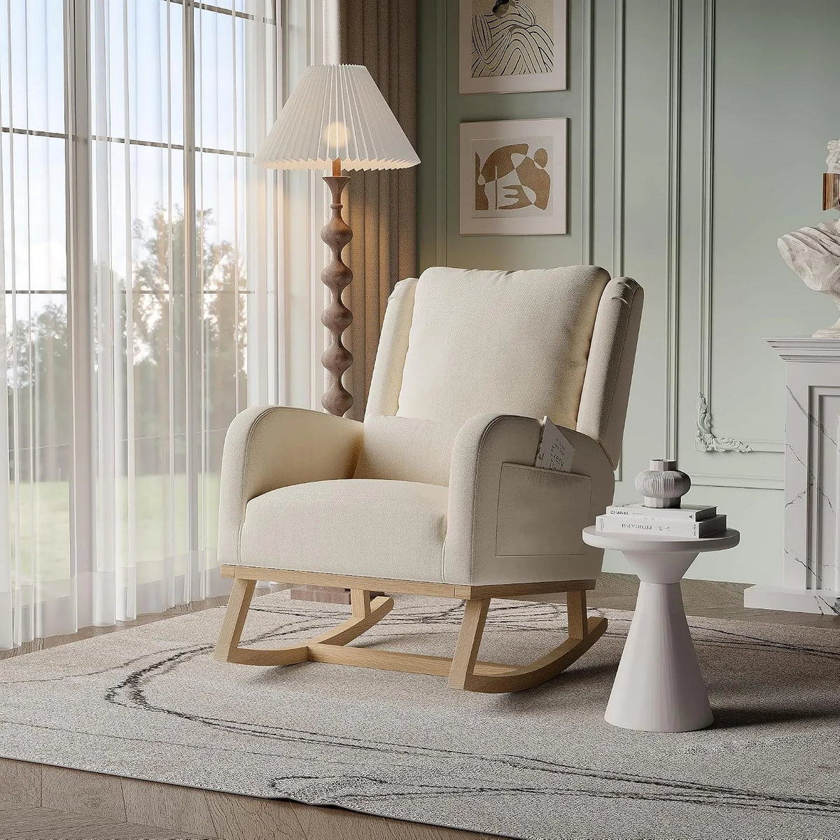 Sedia a dondolo: in legno, con braccioli, 68 × 93 × 96 cm, beige, in legno massello