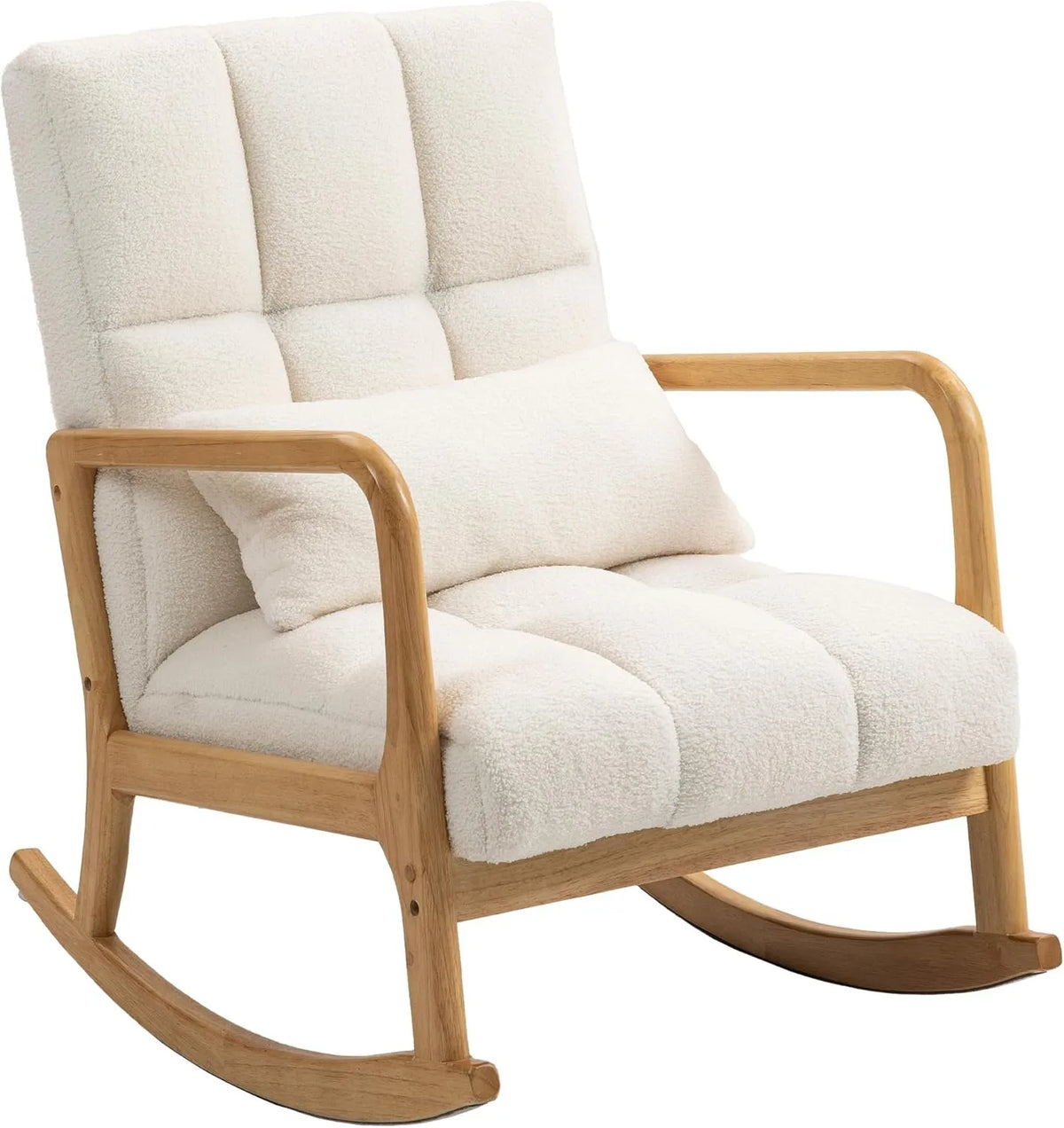 HOMCOM Poltrona e sedia imbottita a Dondolo 90°-130° con Cuscino Lombare – rivestimento in tessuto, in legno, 64.5 × 82 × 89 cm, bianco
