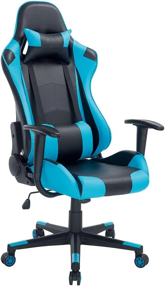 Sedia: reclinabile, girevole, con schienale, per gaming, blu, altezza regolabile, con ruote