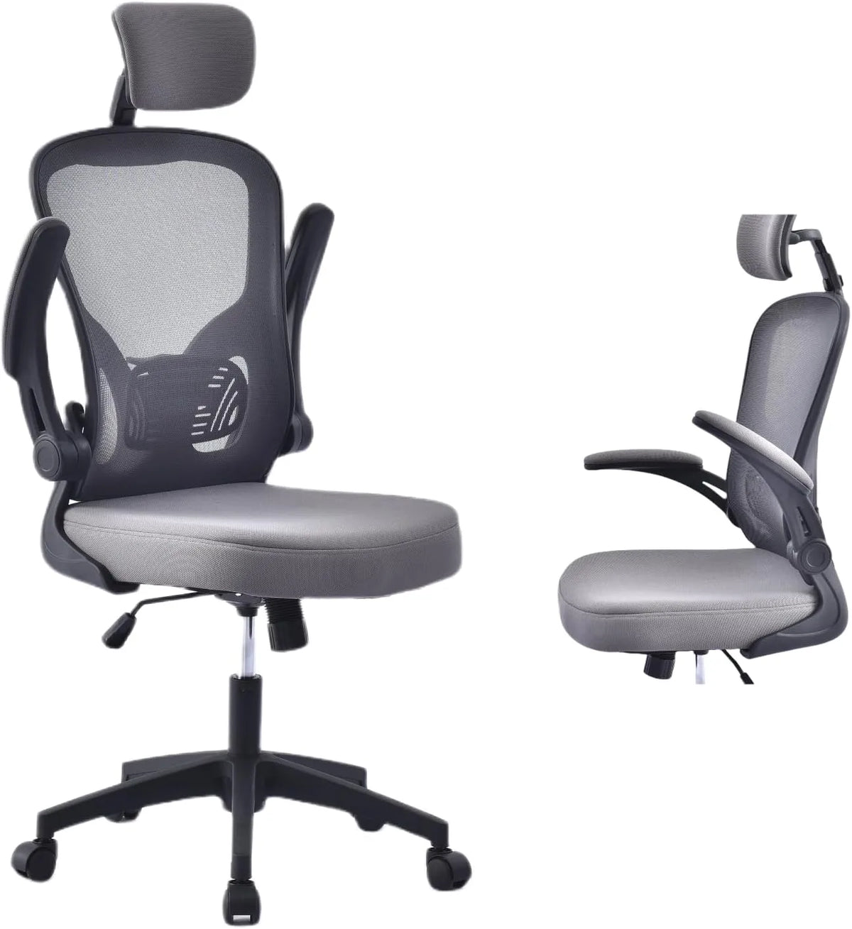 Sedia da ufficio — in legno, con braccioli, con schienale, regolabile, grigio