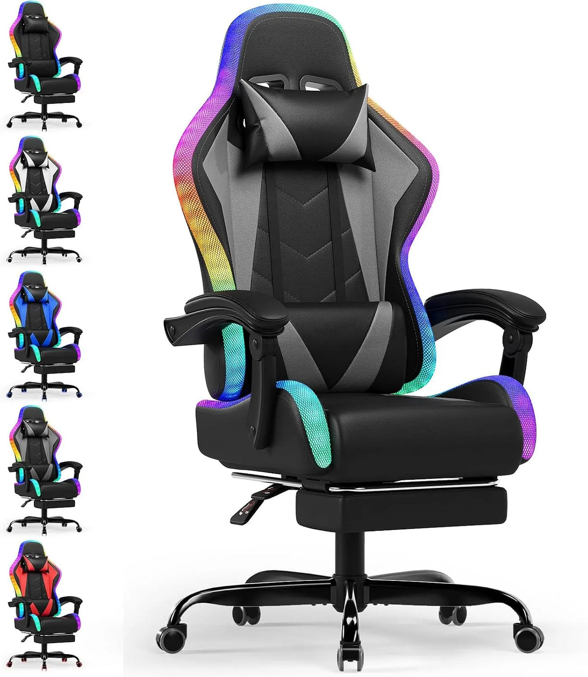 Sedia — con schienale, per gaming, regolabile, display LED, 150 kg, grigio, con funzione massaggio