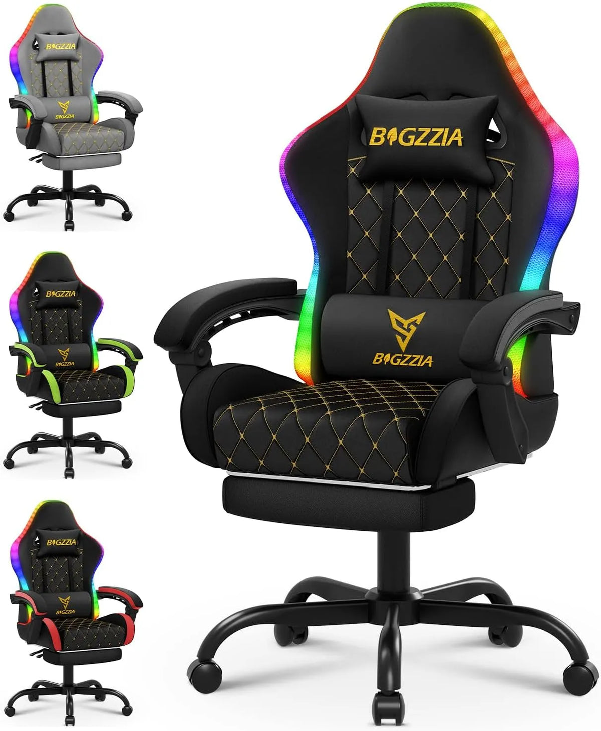 Sedia: RGB, per gaming, illuminazione RGB, regolabile, display LED, 150 kg, nero
