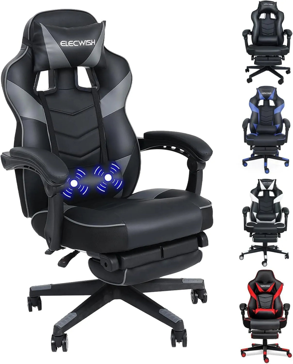 Sedia da ufficio: reclinabile, con schienale, per gaming, regolabile, grigio