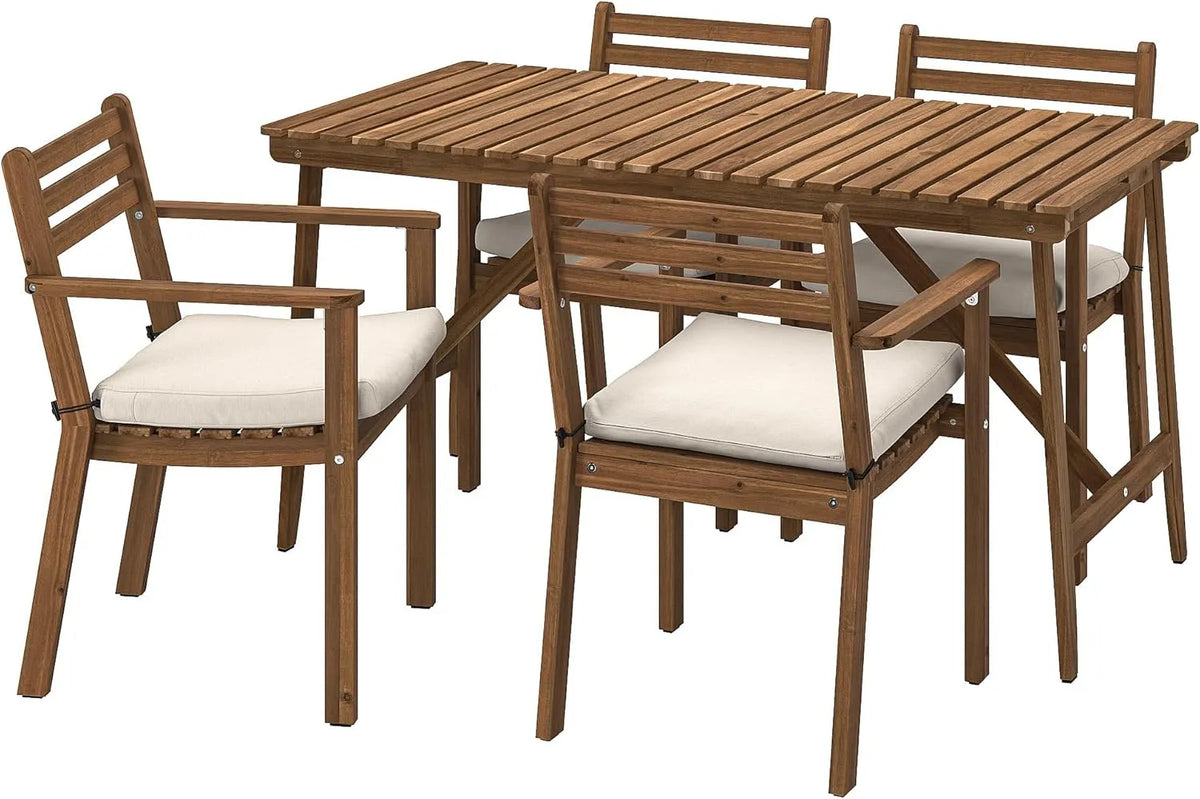 ProTuning ASKHOLMEN Tavolo+4 sedie con braccioli – 143 × 75 cm, beige