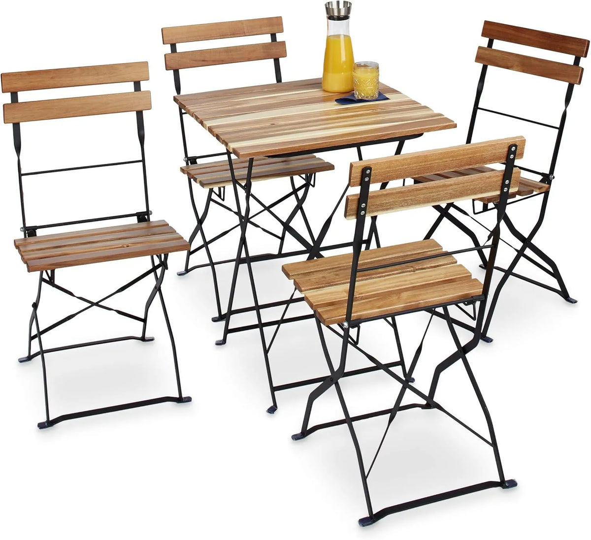 Relaxdays Set 4 Sedie Pieghevoli da Giardino — in legno, con braccioli, 84 × 42 × 44 cm, in metallo
