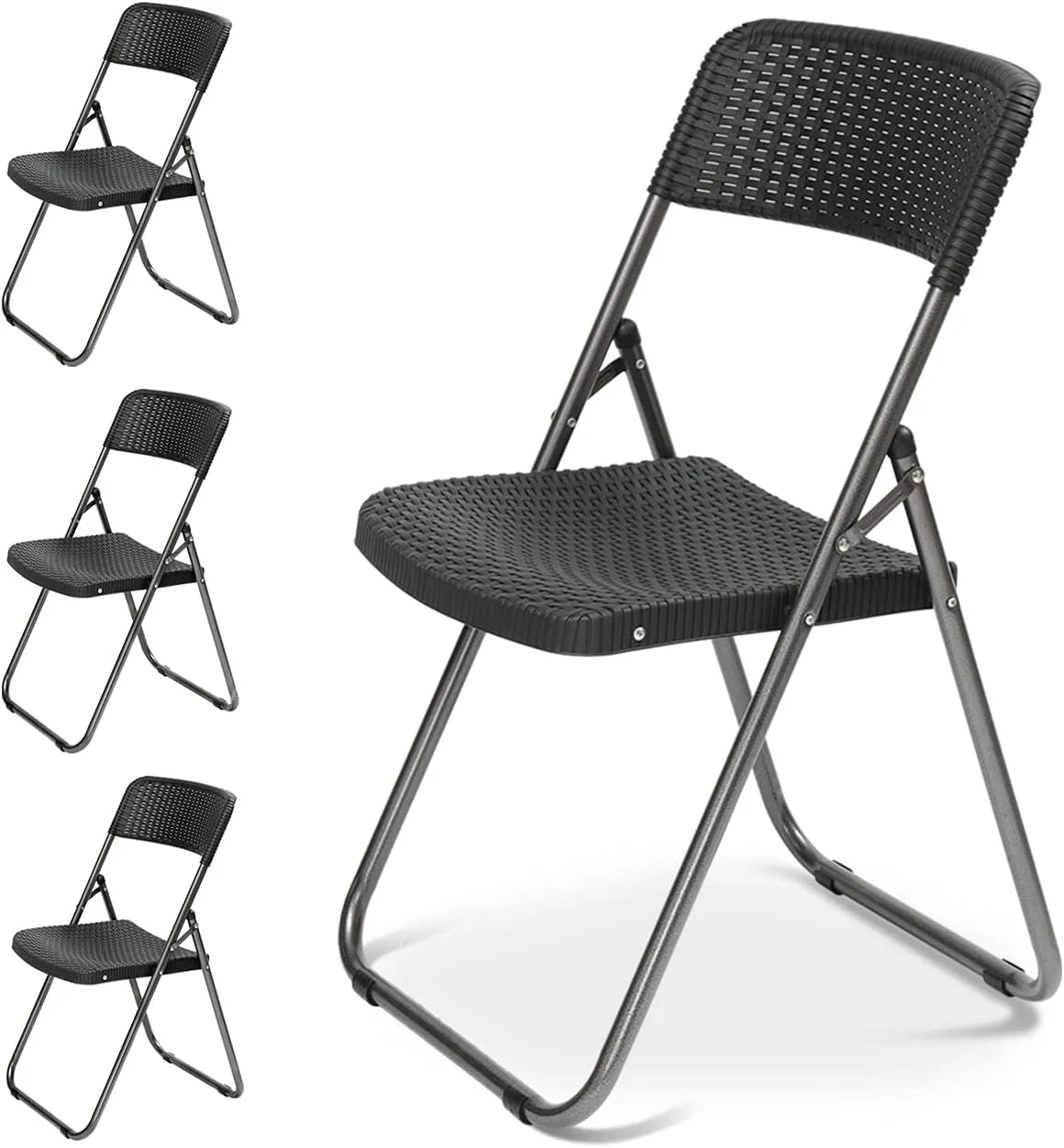 Sedia – in polyrattan, pieghevole, 46 × 53 × 84 cm, 200 kg, nero