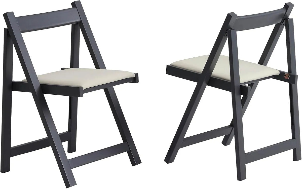 Set di 2 sedie pieghevoli con cuscino: in legno, struttura leggera, grigio