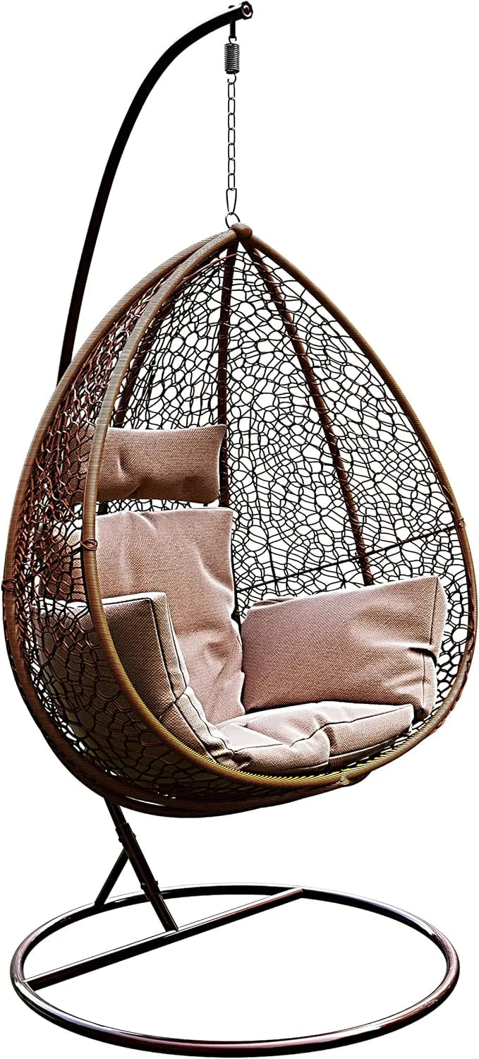 Sedia a dondolo: in acciaio, da terra, con cuscini, in polyrattan, 130 Kg, marrone