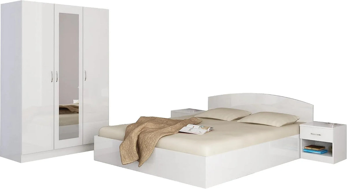 Armadio: CMG41, con contenitore, 3 Ante, 160 × 200 cm, bianco, con cassetti