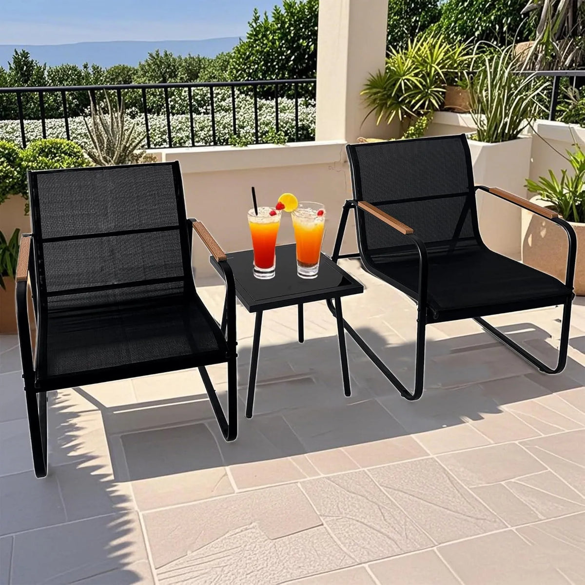 Set da balcone da 3 pezzi – rivestimento in tessuto, in metallo