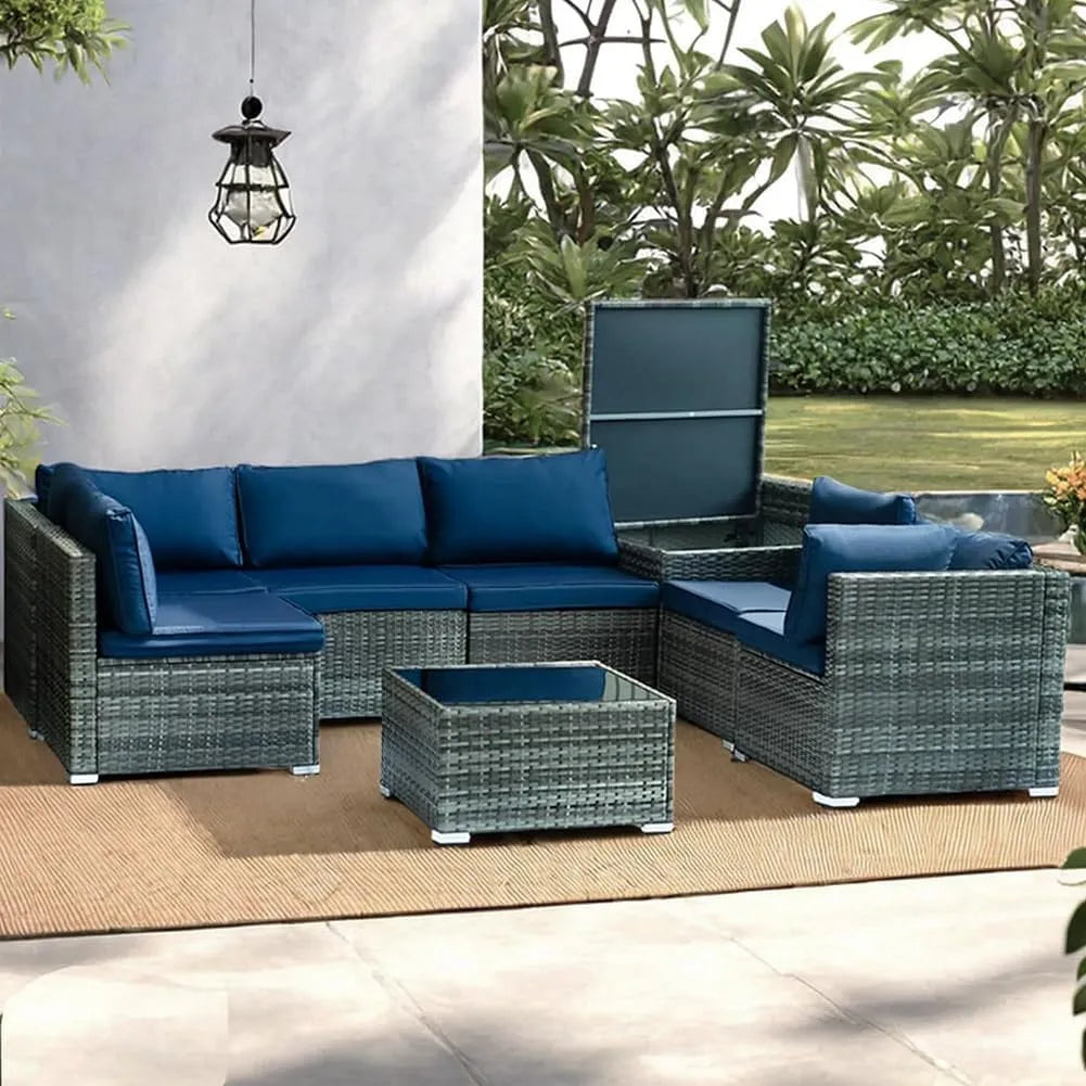Divano – con cuscini, in polyrattan, grigio