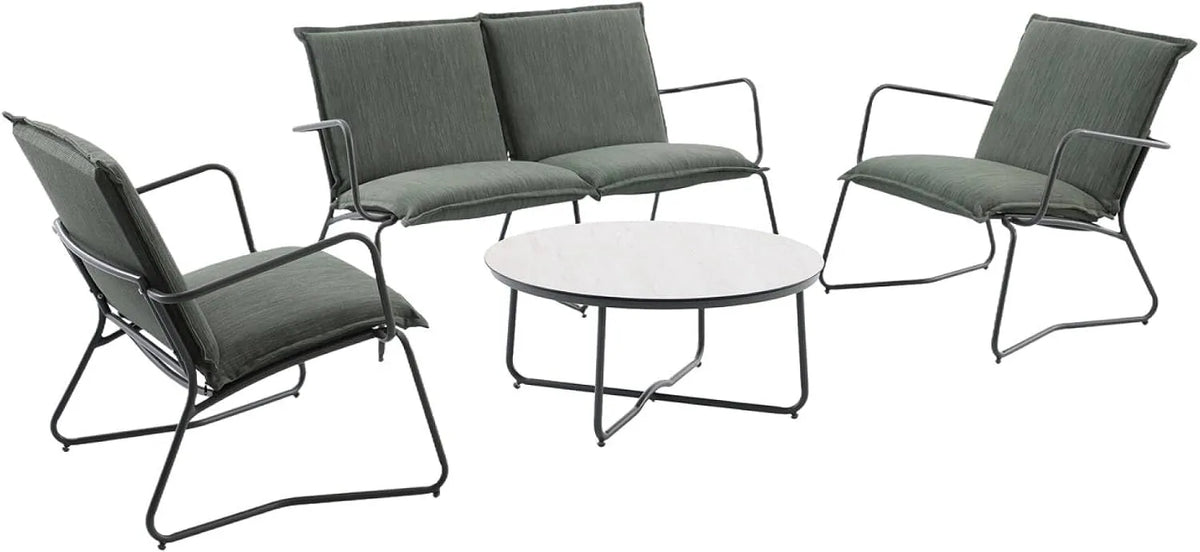 sweeek -Set di mobili da giardino e salotto outdoor in Acciaio — 4 posti, 71 × 142.5 × 78.5 cm, verde