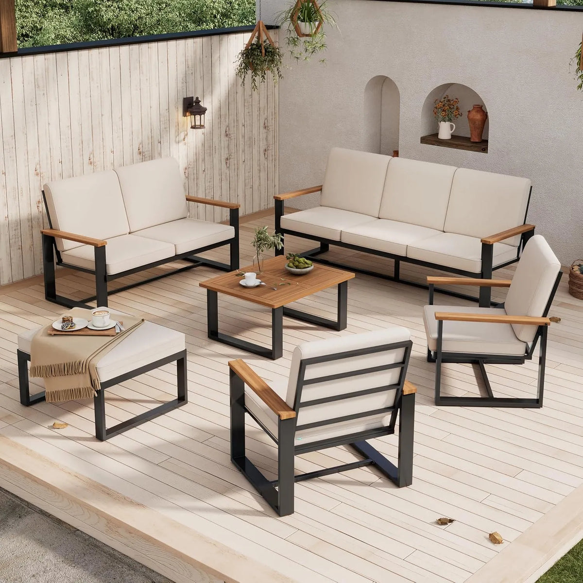Poltrona da giardino: in legno, in acciaio, 3 posti, 2 posti, beige