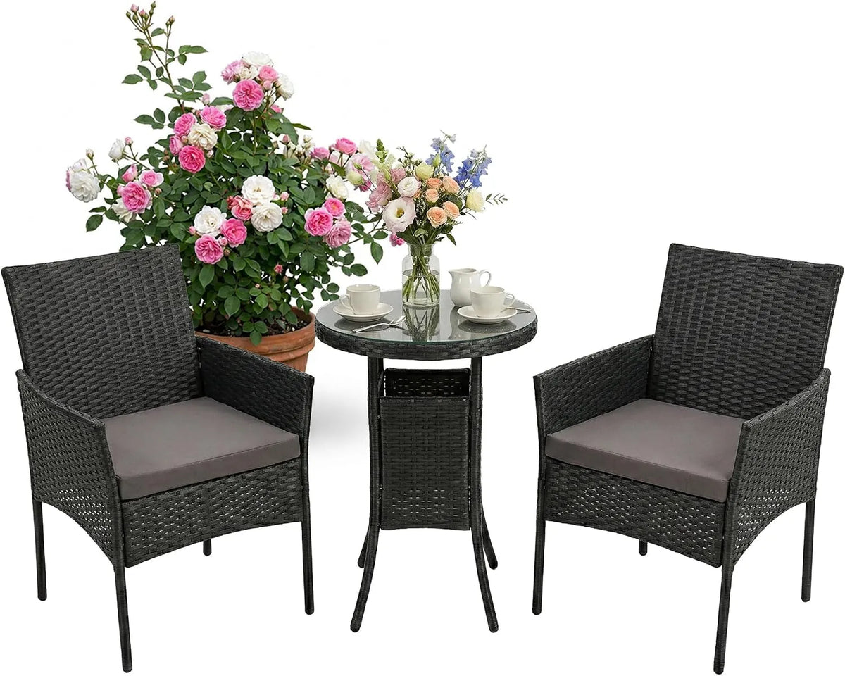 Relaxdays Set di mobili da giardino e salotto outdoor in Rattan per 2 — in polyrattan, 80 × 55 × 59 cm, nero