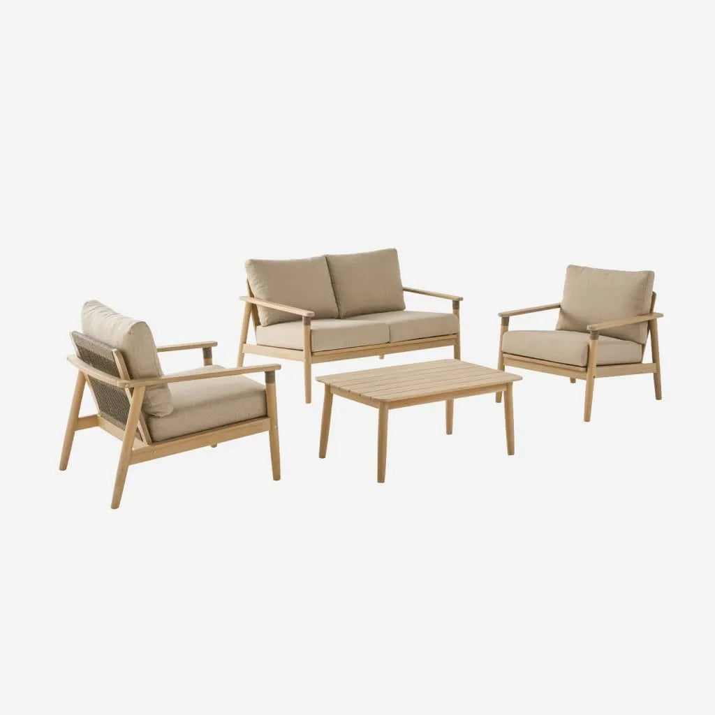 sweeek -Set di mobili da giardino e salotto outdoor in legno di acacia: 4 posti, 122 × 81.7 × 66 cm