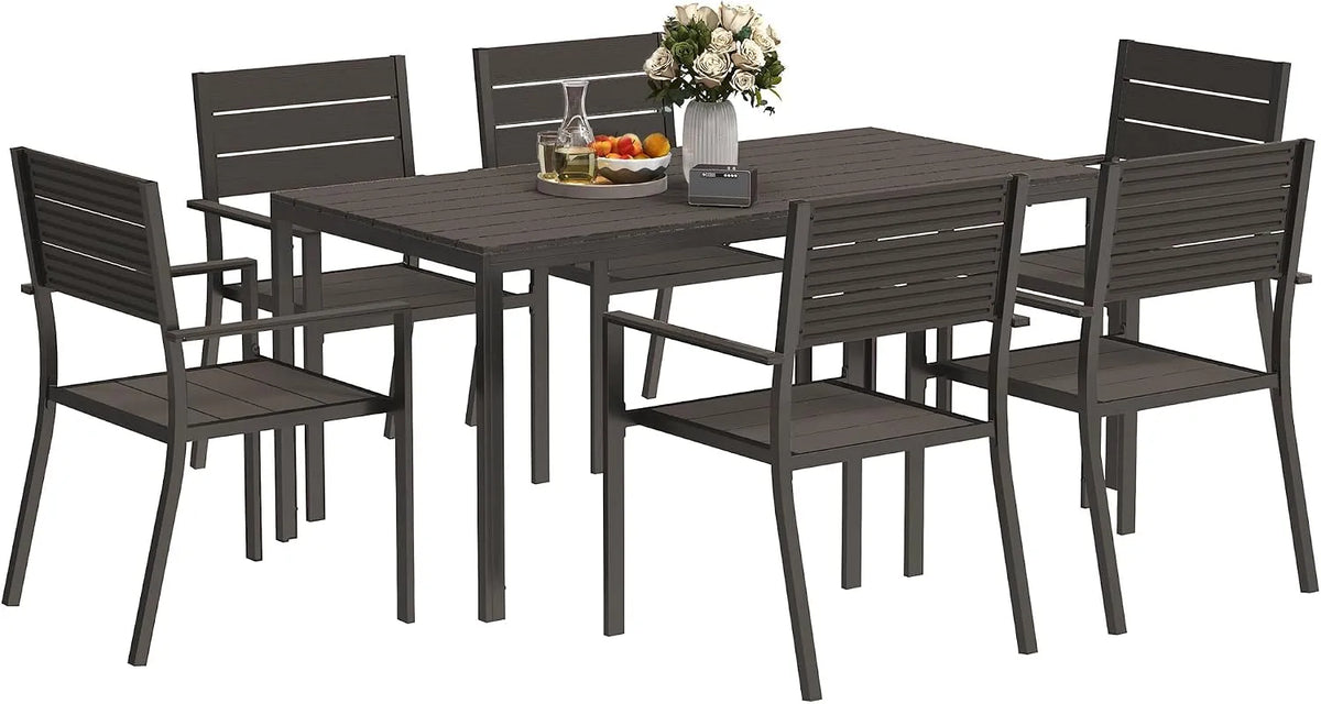 Outsunny Set Tavolo da giardino e tavolo da terrazza con Sedie da 7 Pezzi: in acciaio, con braccioli, marrone