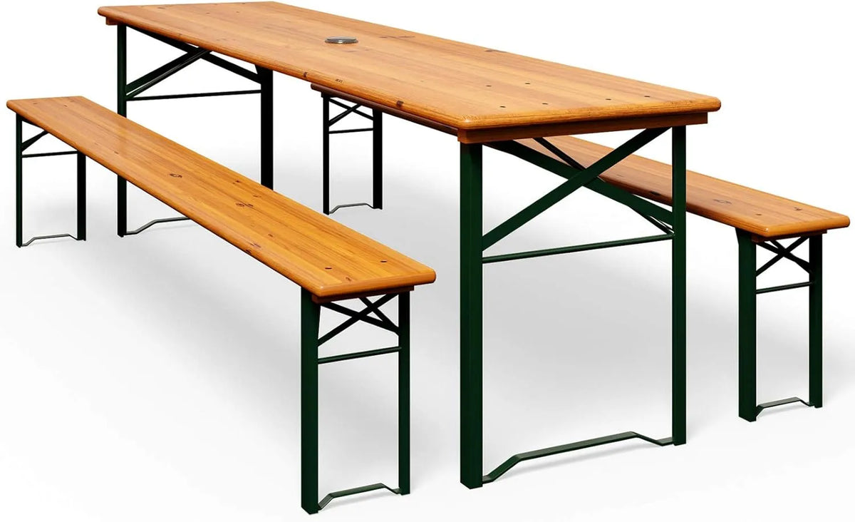 Casaria Set da Birreria Pieghevole 170cm Tavolo 170x46x75cm con Foro: per feste e festival, in legno, 170 × 46 × 75cm, 170 × 23 × 46cm
