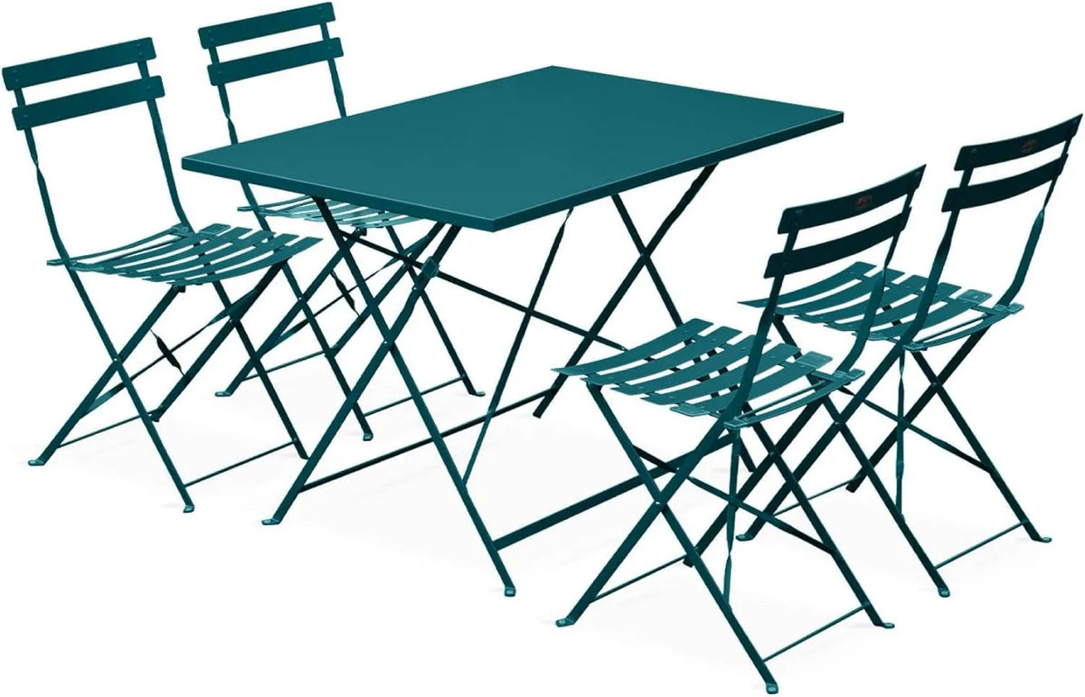 sweeek Tavolo da giardino e tavolo da terrazza bistrot Pieghevole in Metallo con 4 — 110 × 70cm, 110 × 70 × 72 cm, blu