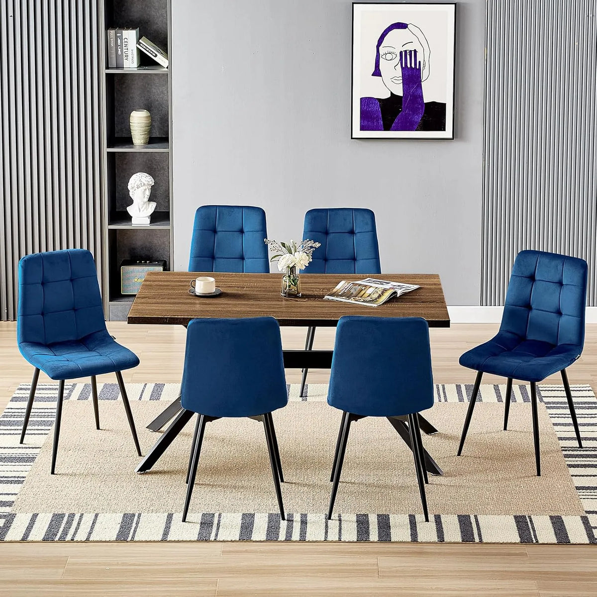 Set da Pranzo con Sedie: in legno, 140 × 80 × 76cm, nero, in metallo, rivestimento in velluto