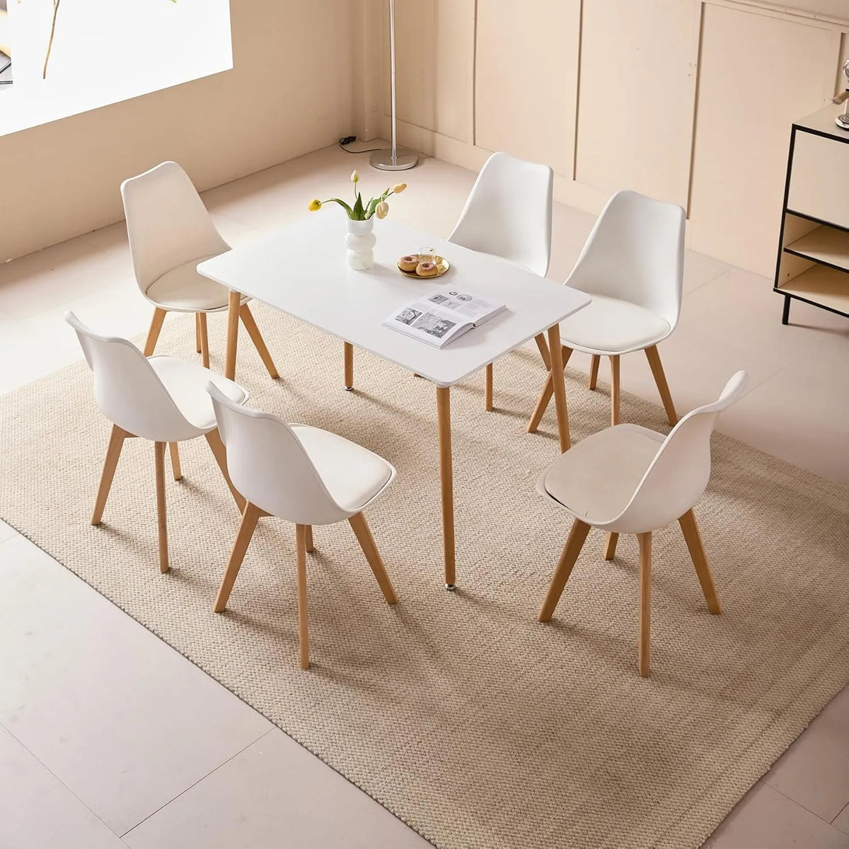Tavolo da pranzo e tavolo per sala da pranzo — in legno, 110 × 70 × 75 cm, bianco, in metallo