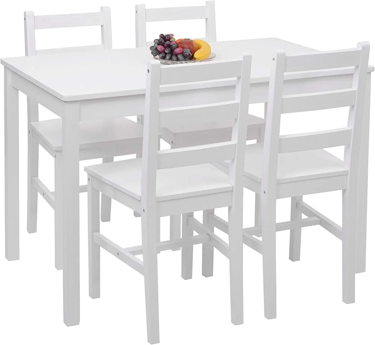 Mendler Set Tavolo con 4X sedie Country Classica Cucina Soggiorno: HWC-F77, in legno, bianco, in legno massello