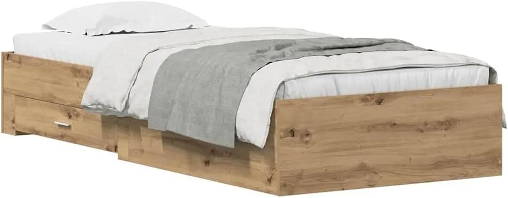 Struttura del Letto con cassetto Rovere Artigianale 90 x 190 — in legno, con contenitore, 90 × 190 cm