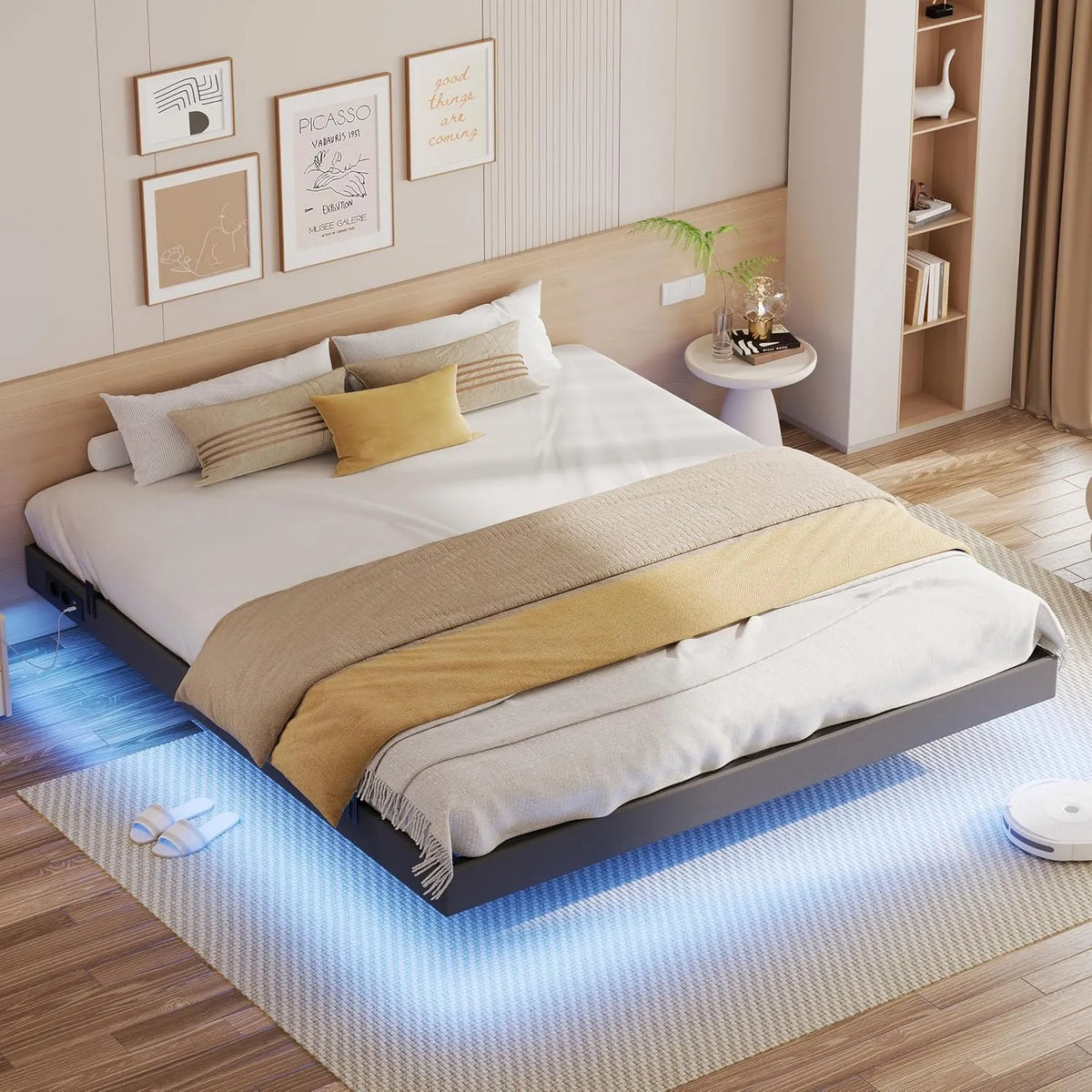 Letto 180x200 con illuminazione a LED e stazione di ricarica: display LED, 180 × 200, 180 × 200 cm, in metallo