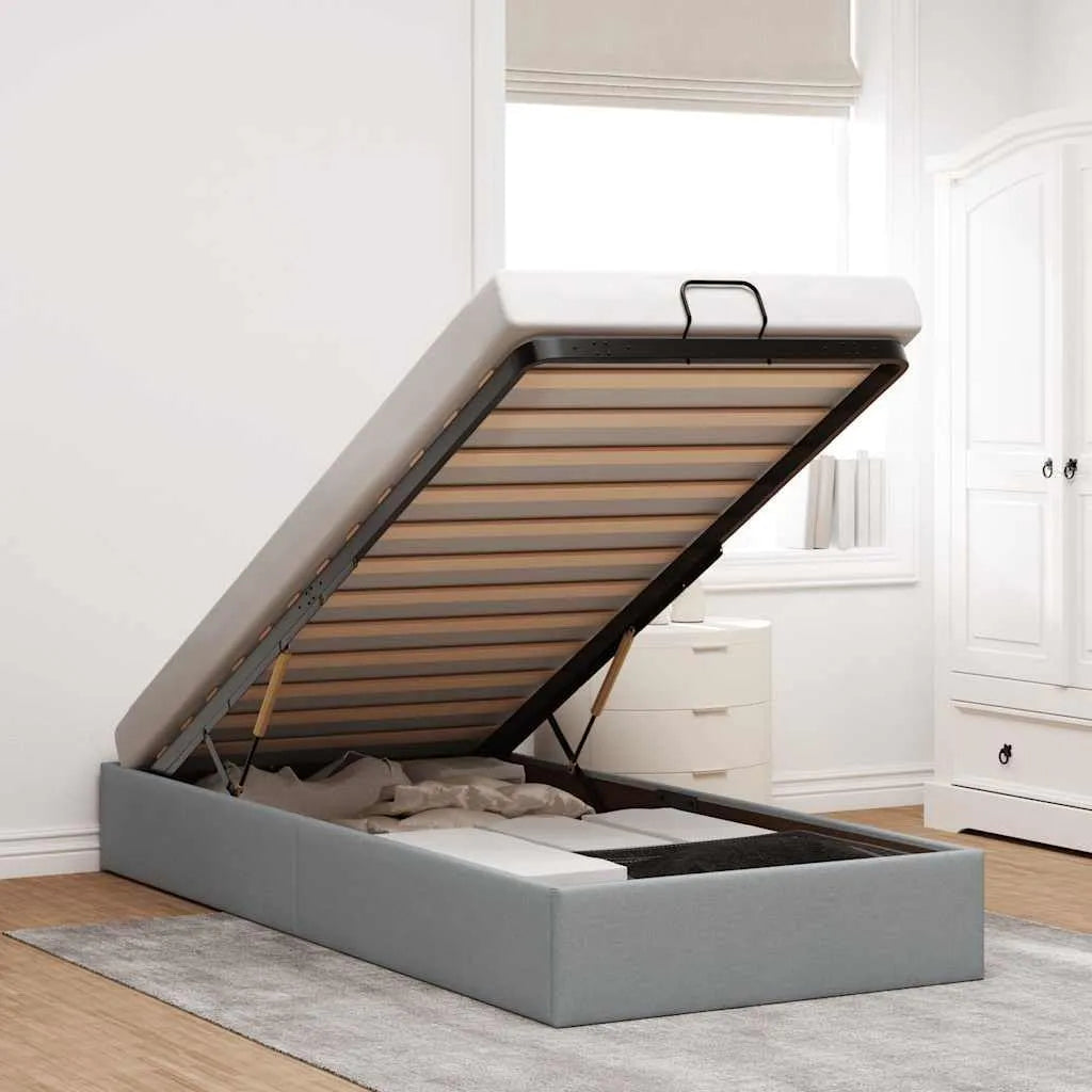 Letto imbottito e struttura letto rivestita: con contenitore, 90 × 190 cm, rivestimento in velluto