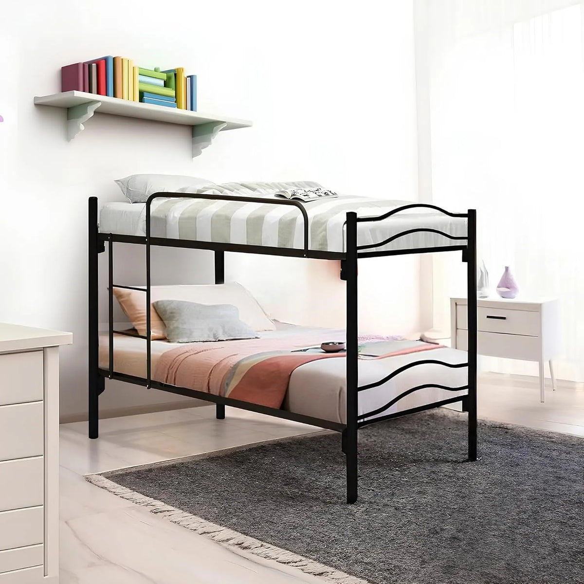 Letto a castello e letto salvaspazio — SOGNI, con cuscini, 80 × 190, 150 cm, nero