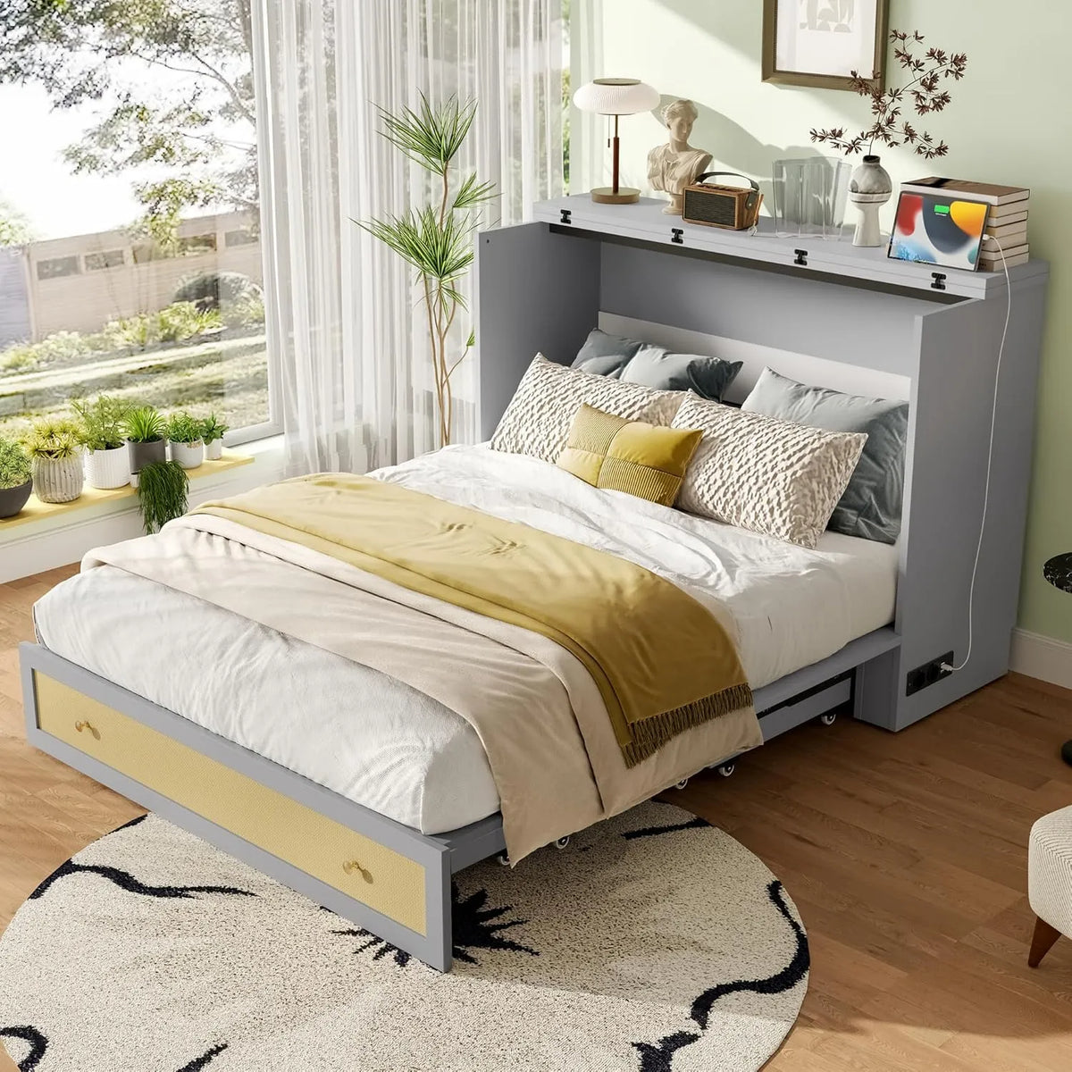 Soweiz Letto per armadietto: con cassetti, con porta USB, 140 × 200 cm, grigio