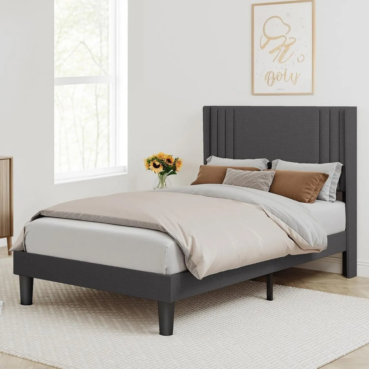Letto imbottito e struttura letto rivestita: in legno, 120 × 200cm, grigio, in metallo