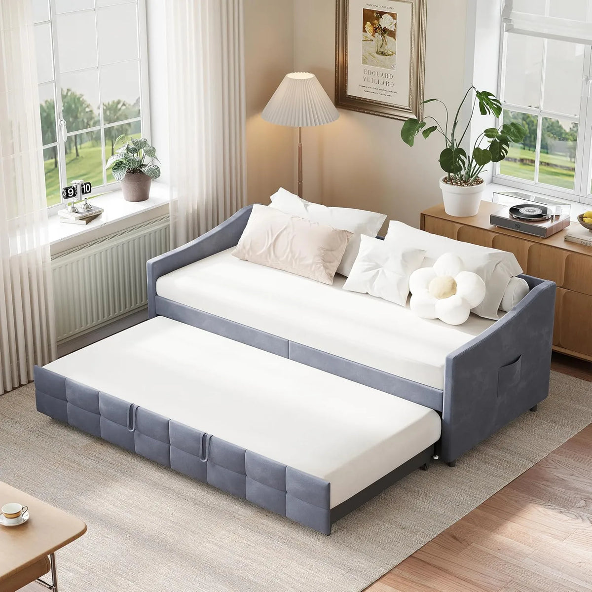 Letto imbottito e struttura letto rivestita – 90 × 200 cm, allungabile, rivestimento in velluto