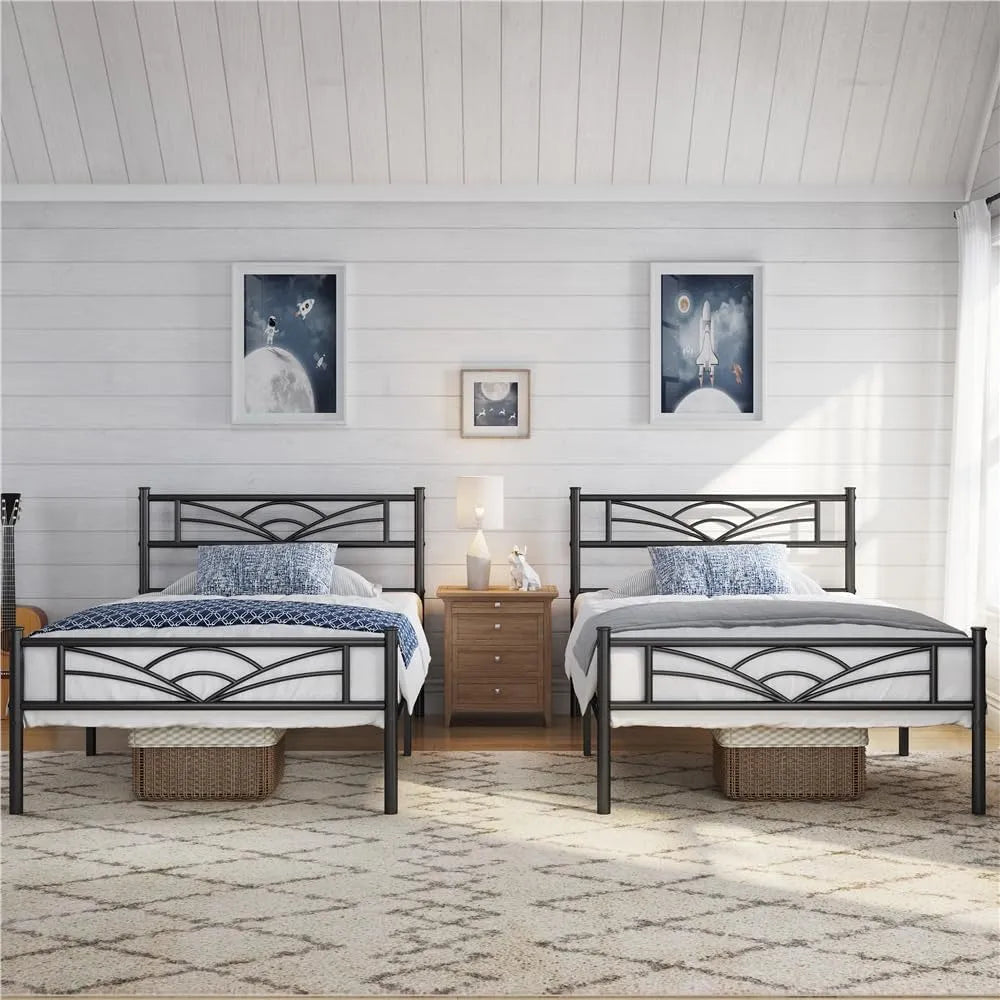 Yaheetech Set di 2 Struttura letto e giroletto Singolo in Ferro con: 90 × 200 cm, nero
