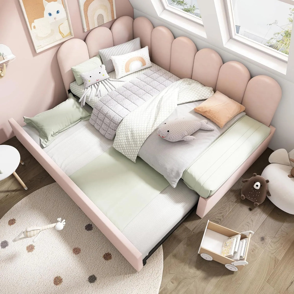 Letto imbottito e struttura letto rivestita: 90 × 200 cm, 90 × 190 cm, rosa, rivestimento in velluto