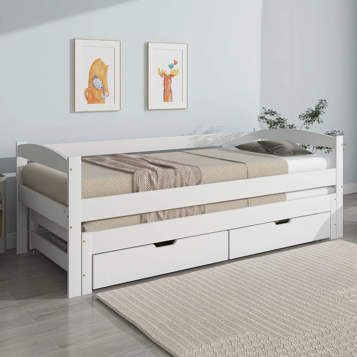 Letto singolo e matrimoniale: MDF, in legno, con cassetti, con ruote, 2 cassetti, 200 × 90 cm, 190 × 90 cm