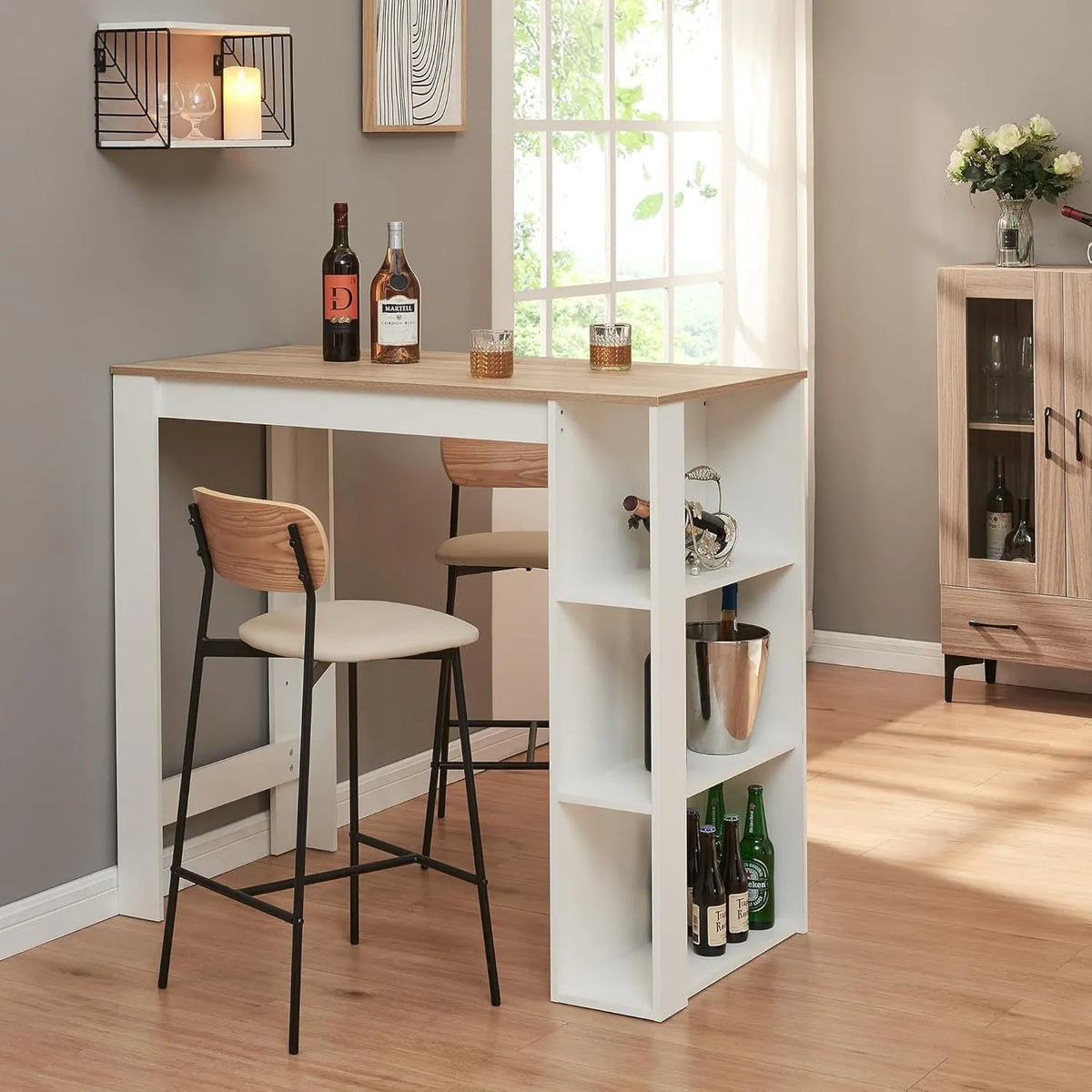 en.casa Tavolo Alto da Bar Bancone da Cucina a 3: con ripiani, 3 Ripiani, 120 × 60 × 106 cm, bianco
