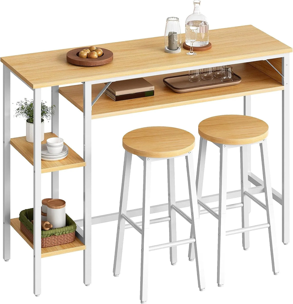 Tavolo da pranzo e tavolo per sala da pranzo: EWN07BT01, in legno, con ripiani, 3 Ripiani, bianco, HOOBRO EWN07BT01