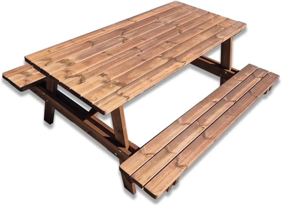 Tavolo da Picnic in Legno con Panche Integrate 180 x – 6 posti, 180 × 165 cm