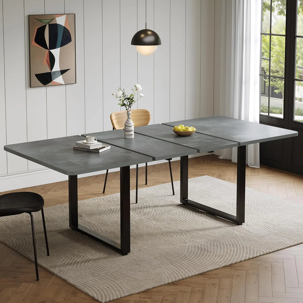 Tavolo da pranzo e tavolo per sala da pranzo: angolo destro, 220 × 80 × 75 cm, grigio, allungabile, in metallo