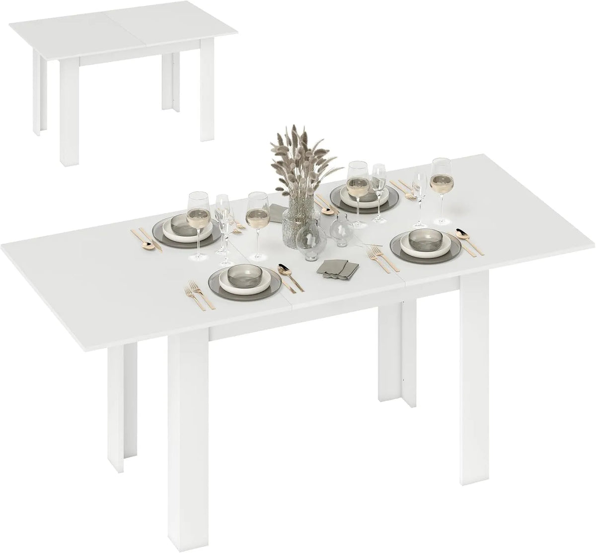 HOMCOM Tavolo da pranzo e tavolo per sala da pranzo — MDF, 180 × 80 × 75 cm, bianco, allungabile