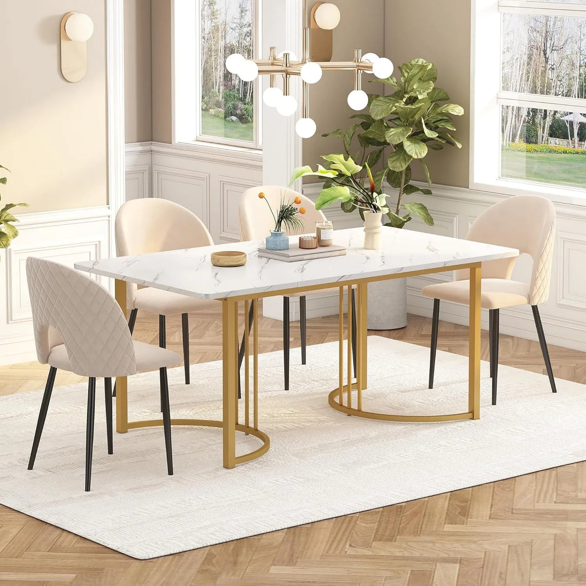 Tavolo da pranzo e tavolo per sala da pranzo – 140 × 80 cm, bianco, in metallo, rivestimento in tessuto