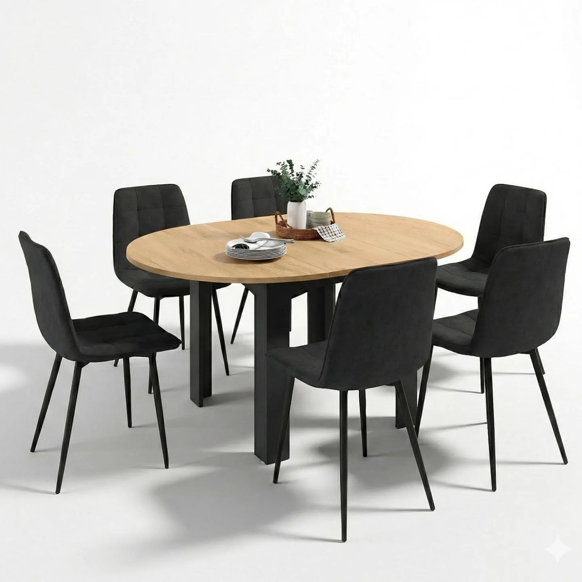 Tavolo da pranzo e tavolo per sala da pranzo — 150 cm, nero, allungabile, rivestimento in velluto