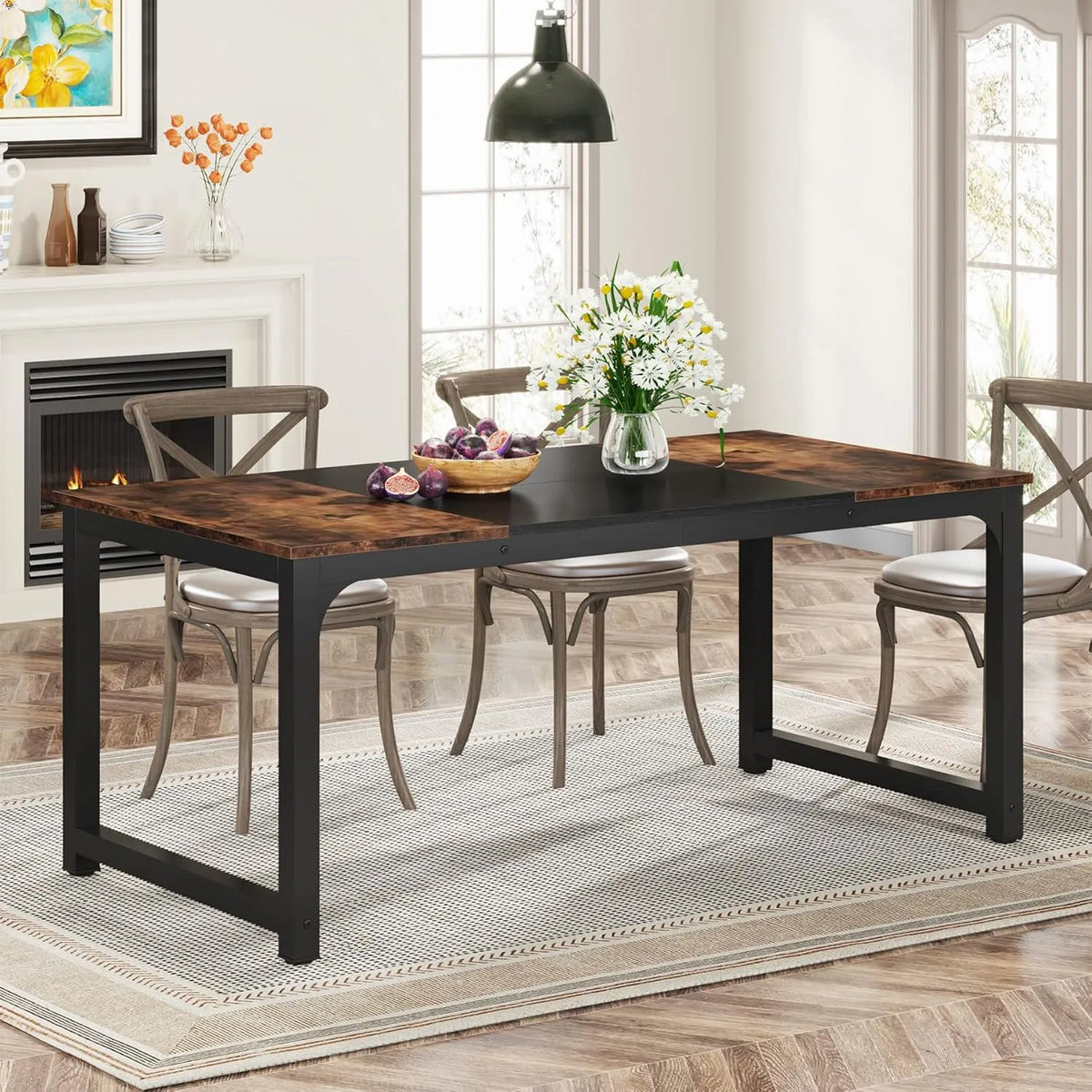 Tavolo da pranzo e tavolo per sala da pranzo — 160 × 80 cm, marrone, in metallo