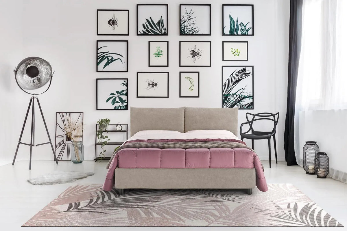 Letto Matrimoniale con Moderno Box Contenitore e Rete a Doghe: SFODERABILE, rivestimento in tessuto, in legno, con contenitore, con cuscini, 160 × 195